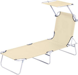 Outsunny ligbed - inklapbaar - 4 standen - zonnedak - beige