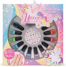 Casuelle `Unicorn` geschenkset met 12 x 2 ml. waterbasis nagellakken en nagelstickers