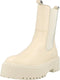 PS Poelman Kimmy - Dames Leren Chunky Chelsea Enkellaarzen - Beige Crème Wit - Maat 40