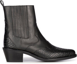 PS Poelman TARTOR - Dames enkellaarzen - Zwart leer met snake print - Maat 40