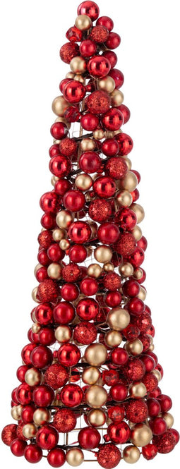 J-Line decoratie Kegel Balletjes - kunststof - rood/goud - small