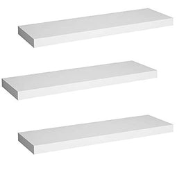 Woltu Wandplank Set - 3 Zwevende Planken - MDF Wit - 60x15x4 cm - Voor Woonkamer, Keuken, Slaapkamer