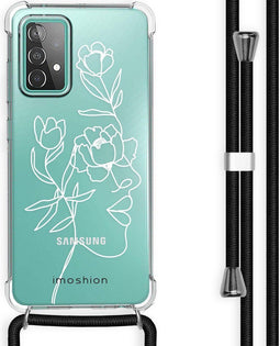 iMoshion Hoesje Geschikt voor Samsung Galaxy A52 (4G) / A52s / A52 (5G) Hoesje Met Koord - iMoshion Design Hoesje met Koord - Wit / Transparant / Woman Flower