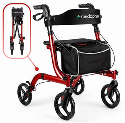 Medzone Fortis - Rollator Lichtgewicht Opvouwbaar - Zitfunctie Rugleuning Stokhouder - Rood