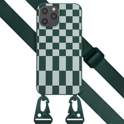 Selencia Hoesje Geschikt voor iPhone 12 Pro Max Hoesje Met Koord - Selencia Siliconen design hoesje met afneembaar koord - Groen / Irregular Check Green