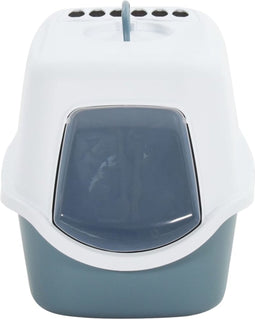 vidaXL - Kattenbak - met - deksel - 56x40x40 - cm - polypropeen - wit - en - blauw
