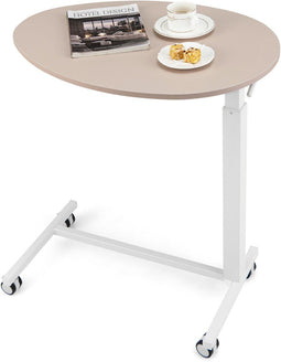 COSTWAY Bijzettafel - Hoogte verstelbaar - Mobiel bureau met wieltjes 74-108 cm - Roze Wit