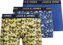 JACK&JONES JACTHYME - 3-pack heren onderbroek - Effen blauw en gebloemd - Maat L (3-pack)