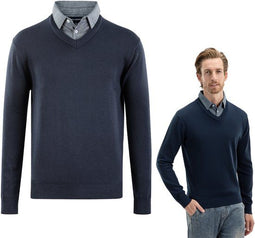 Milanoro Herenpullover - Overhemdkraag - Navy - L