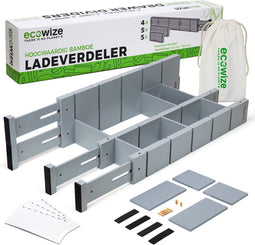 Ecowize Luxe Lade Organizer - Verstelbare Ladeverdeler 100% Natuurlijk Bamboe - Set van 4 (8719327702512)