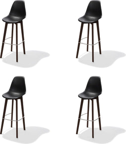 Keeve Stapelbare barkruk zwart, berkenhouten frame en kunststof zitting - SET VAN 4