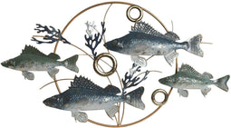Wanddecoratie Home ESPRIT Blauw Gouden Mediterrane Vissen 91 x 4,5 x 50 cm