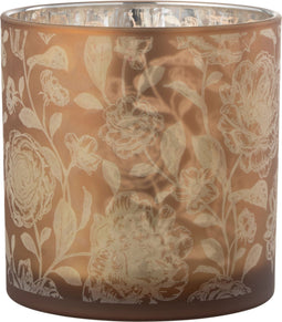 J-Line windlicht Bloemen - glas - bruin/zilver - large