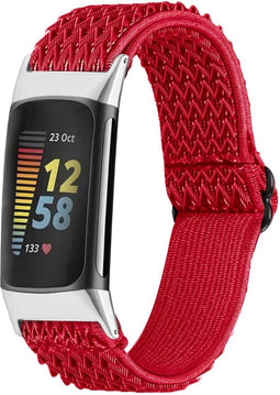 imoshion Elastisch nylon bandje - Geschikt voor Fitbit Charge 6, Charge 5 - Rood - One Size