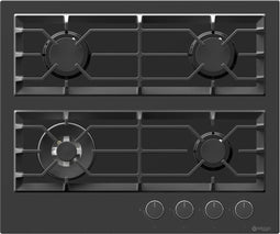Wiggo WH-G634GR(B) - Inbouw Gaskookplaat - 4 Kookzones met Wokbrander - Zwart Glas - 60cm