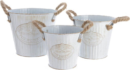 Plantenbakkenset Decoris Touw Met handvatten Metaal Wit (3 Onderdelen)