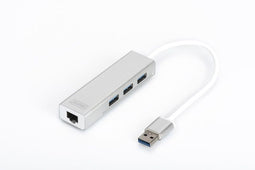 Digitus DA-70250-1 - USB 3.0 Hub met Gigabit LAN - Zilver