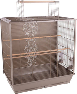 Flamingo Ibis - Parkietenkooi - Ruime volière met zitstokken en dakopening - Taupe - 78x48x81,5 cm