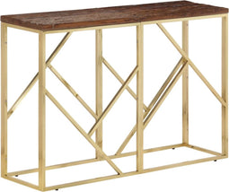 vidaXL - Wandtafel - roestvrij - staal - en - massief - bielshout - goudkleurig