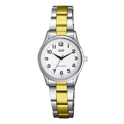 Q&Q C11A-005PY - Horloge - Analoog - Dames - Vrouwen - stalen band - Rond - Metaal - Cijfers - Zilverkleurig - Goudkleurig - Wit