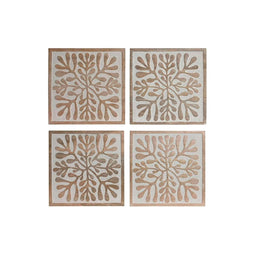 Wanddecoratie Home ESPRIT Wit Natuurlijk Gebloemd 60 x 2,5 x 60 cm (4 Onderdelen)
