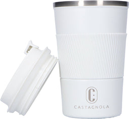 Castagnola Thermosbeker - Koffiebeker To Go - Dubbelwandig - 380 ML - RVS - Wit