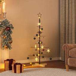 vidaXL - Kerstdecoratie - kerstboom - met - houten - basis - 120 - cm - metaal - zwart