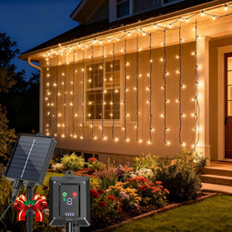 Solar Lichtgordijn, 1m×1m 100LED Kerstverlichting voor Binnen en Buiten, 8 Standen, IP65 Waterdicht