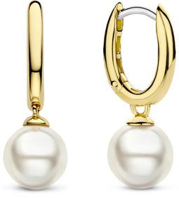 TI SENTO Dames Oorbellen - 925 zilver - Parel met geel verguld - 7939YP