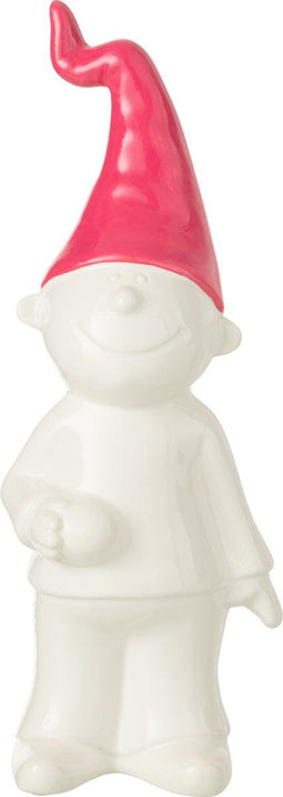 J-Line figuur Kabouter Staand - keramiek - wit/fuschia - large