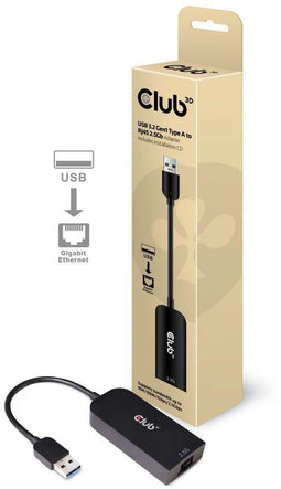 Club 3D CAC-1420 - USB 3.2 Gen1 Type A naar RJ45 2.5Gbps Ethernet Adapter - Zwart