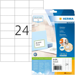 Herma 4390 - Etiketten A4 70x37mm - Zelfklevend permanent - Wit (600 st.)