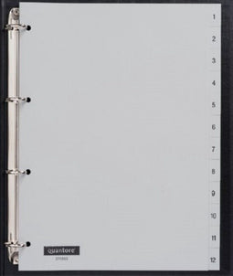 Tabbladen Quantore 4-gaats 1-12 genummerd grijs PP