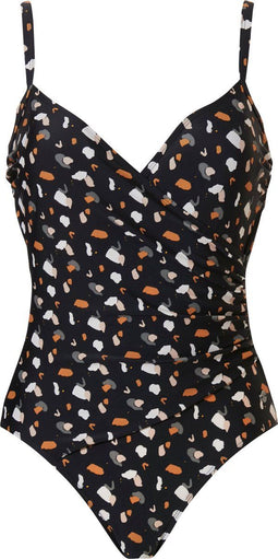 Pastunette Beach - Badpak - Overslagmodel met gevlekte print - Zwart - Maat 42