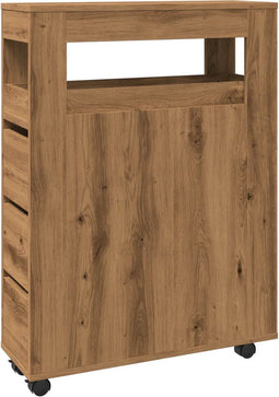 vidaXL - Badkamerkast - smal - met - wielen - bewerkt - hout - artisanaal - eiken
