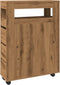 vidaXL - Badkamerkast - smal - met - wielen - bewerkt - hout - artisanaal - eiken