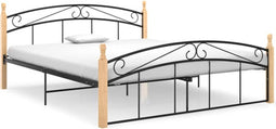 vidaXL - Bedframe - metaal - en - massief - eikenhout - zwart - 160x200 - cm