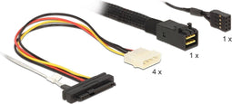 DeLOCK Mini-SAS HD SFF-8643 - 4x SAS SFF-8482 + 4x Molex met sideband - 1 meter - zwart