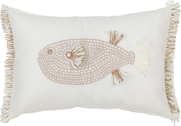 J-Line kussen Vis + Franjes - katoen - wit/taupe