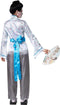 dressforfun Geisha Aiko XXL - verkleedkostuum - satijnen blouse broek buikriem - grijs/blauw