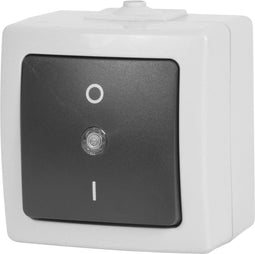 Nautic Wipcontroleschakelaar - 2-polig - Spatwaterdicht - Opbouw - Antraciet/Wit