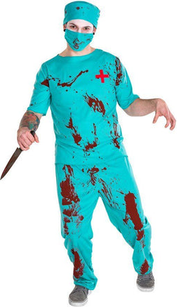 Dressforfun Herenkostuum - Zombiedokter - Inclusief top broek mondmasker operatiemuts - Maat L