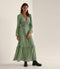 na-kd Maxi-jurk - Ballonmouwen V-hals Ruches - Green Flower