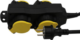 V-TAC VT-1124-3 4 Ways Verlengstekkerdozen - IP44 - Zwart+Geel - 3m draad - Contactdoos - Stekkerdoos