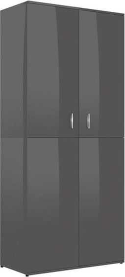 vidaXL - Schoenenkast - 80x39x178 - cm - bewerkt - hout - hoogglans - grijs