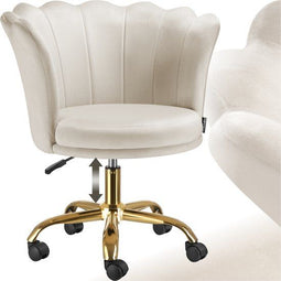 tectake® Stella - Bureaustoel - In hoogte verstelbaar - Fluwelen bekleding - Wit