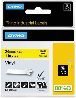 DYMO Rhino - Vinyl Labels - 24 mm x 5,5 m - zwart op geel