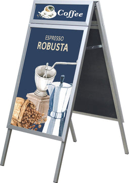 Europel Stoepbord - Kliklijst A1 formaat - 59,4 x 84 cm - 32 mm frame - Inclusief topbord - Dubbelzijdige presentatie - Waterbestendig - Gemakkelijk op te bergen