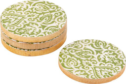 J-Line onderzetter Patroon - hout - groen/wit - 4 stuks