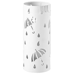 Woltu Parapluhouder met Wateropvang - Wit Staal - Ø 20 x H 49 cm - 4 Haakjes voor Opvouwbare